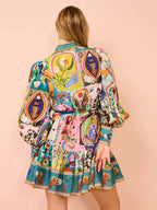 BLUE EVERGREEN ARTWORK-PRINT MINI DRESS Flowering Girl