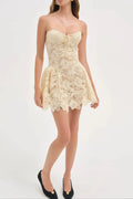 Lace Hollow Sleeveless Mini Dress In Yellow Flowering Girl