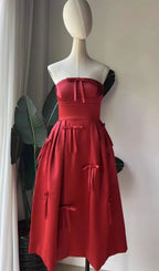 Berkant Red Strapless Bow Midi Dress Flowering Girl