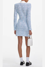 Check Collared Knit Mini Dress In Blue Flowering Girl