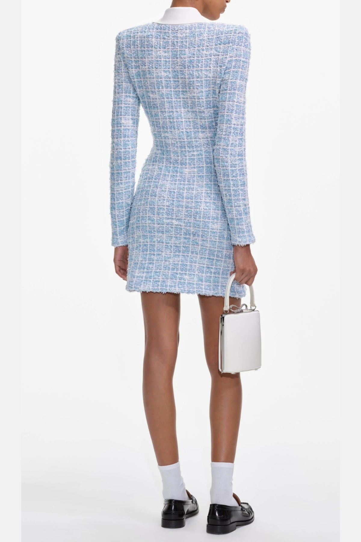 Check Collared Knit Mini Dress In Blue Flowering Girl