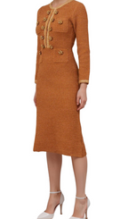 amelia braided-edge tweed midi dress in brown Flowering Girl