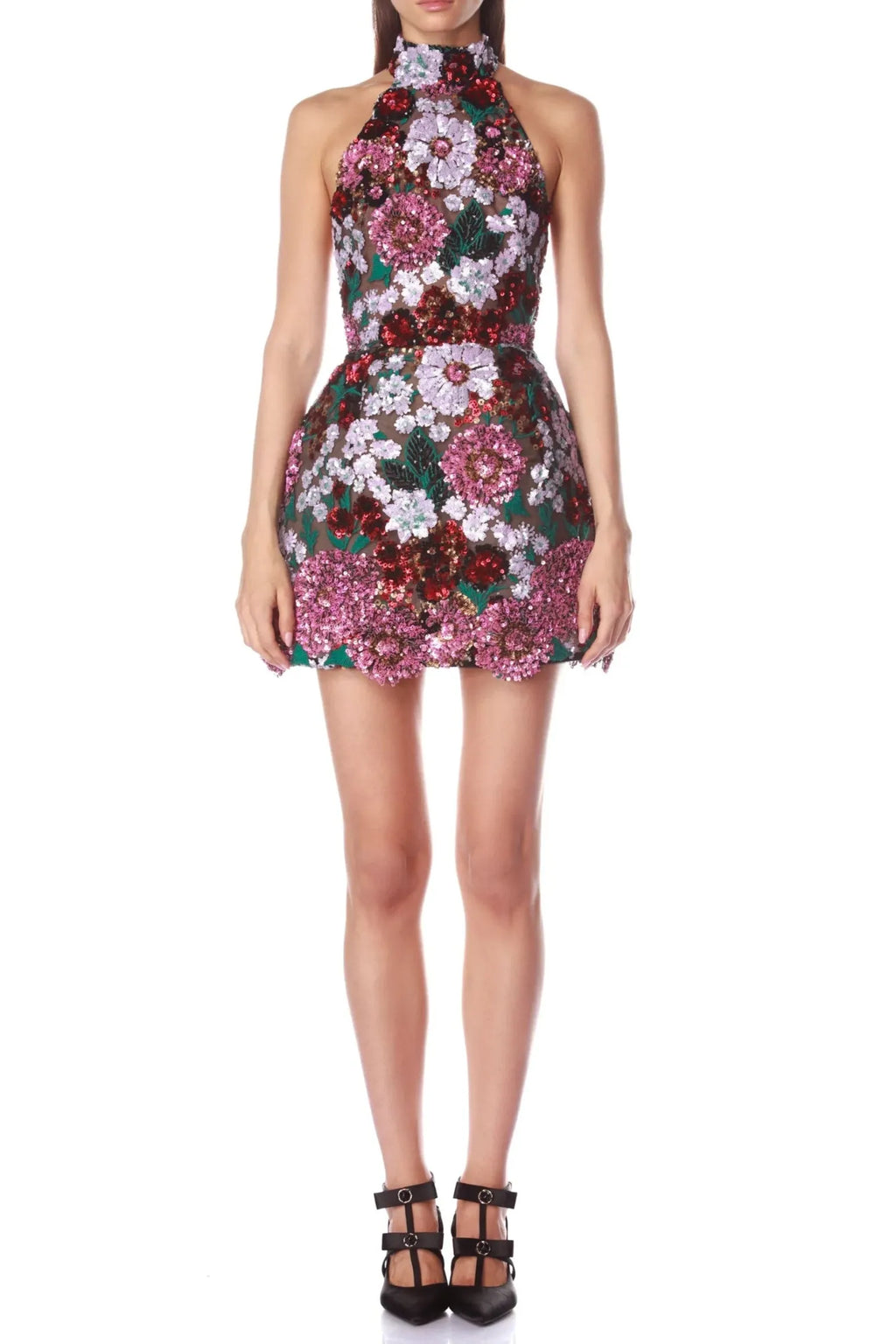 Violet Open-Back Embroidered Mini Dress Flowering Girl