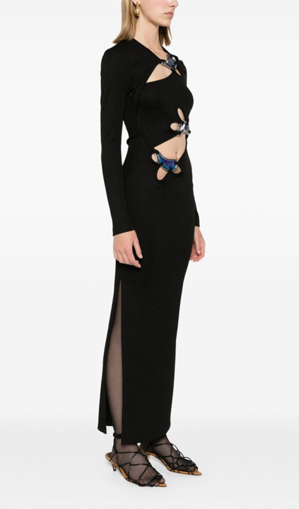 Barbel Black Cutout Long Sleeve Maxi Dress Flowering Girl