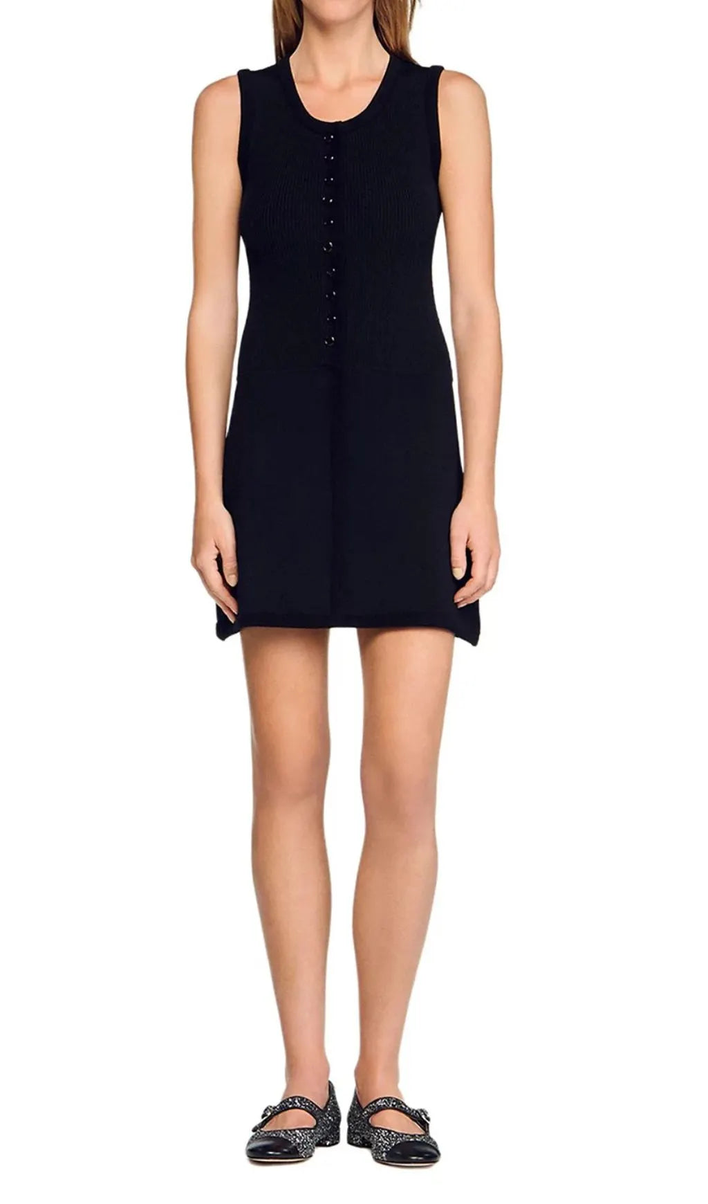Round Neck Rib Knit Mini Dress Flowering Girl