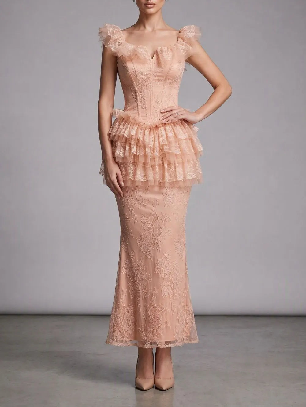 Ruffle Lace Maxi Dress Set Flowering Girl