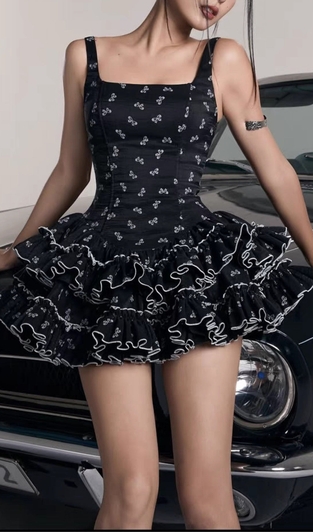 Erela Black Printed A-Line Mini Dress Flowering Girl