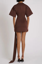 Draped Embellished Mini Dress - Brown Flowering Girl