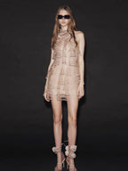 Chiffon Sleeveless Ruffle Mini Dress in khaki Flowering Girl