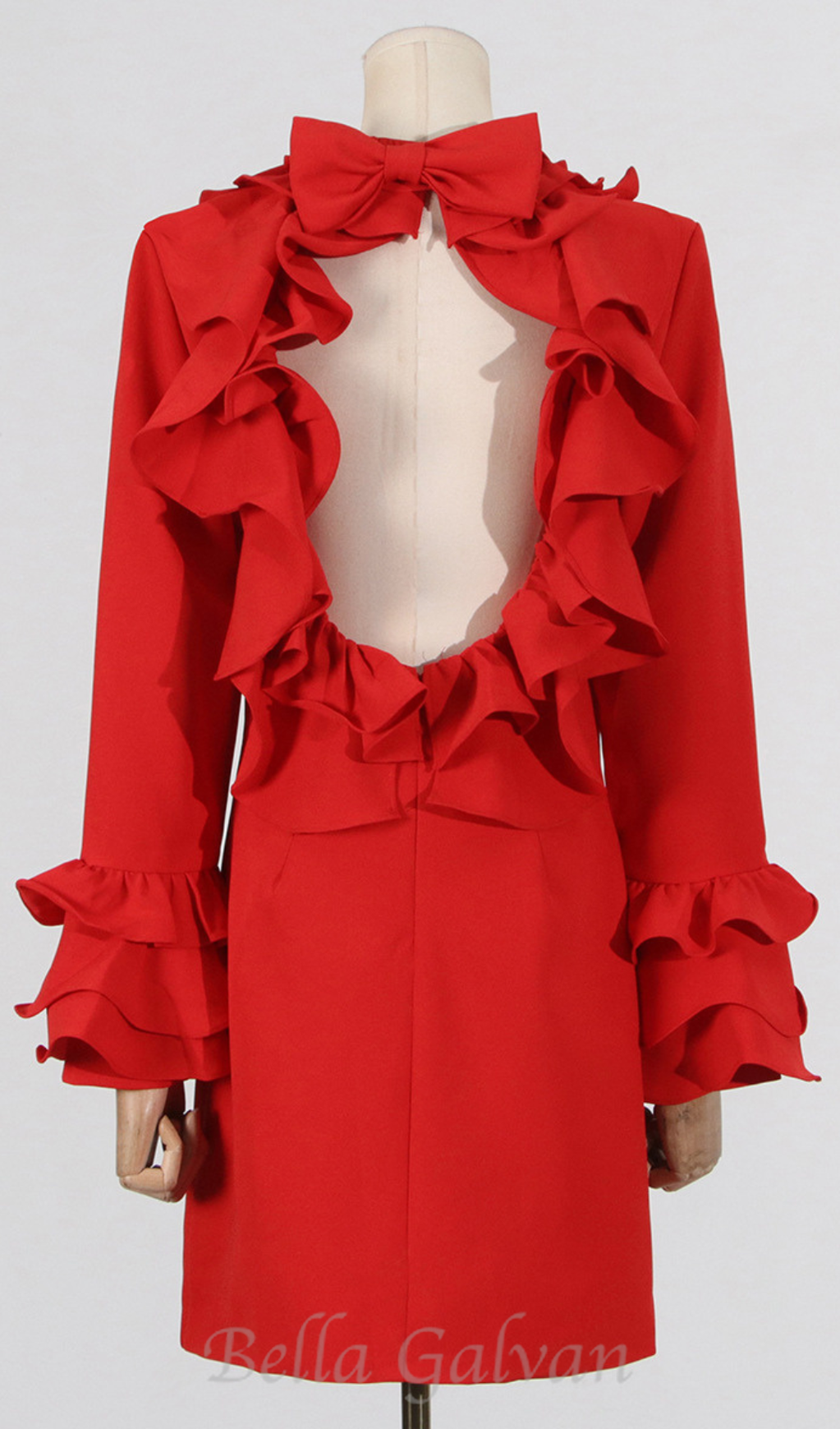 Alessandro Ruffle Backless Mini Dress in red Flowering Girl