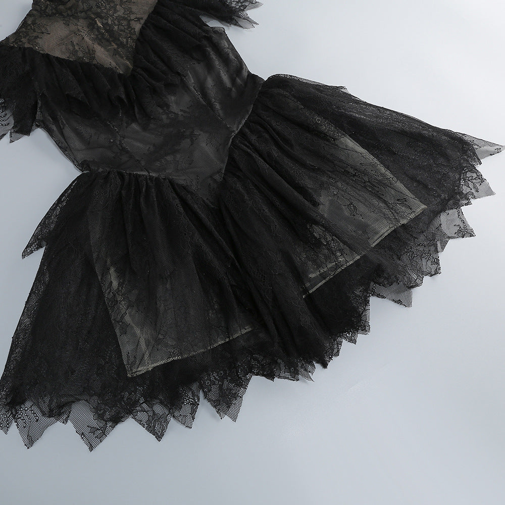 Black Floral Lace Fit-And-Flare Dress Flowering Girl