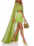 Xurelle Cape Feather Three Piece Set Flowering Girl