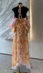 Komali Printed Butterfly Ruffle Maxi Dress Flowering Girl
