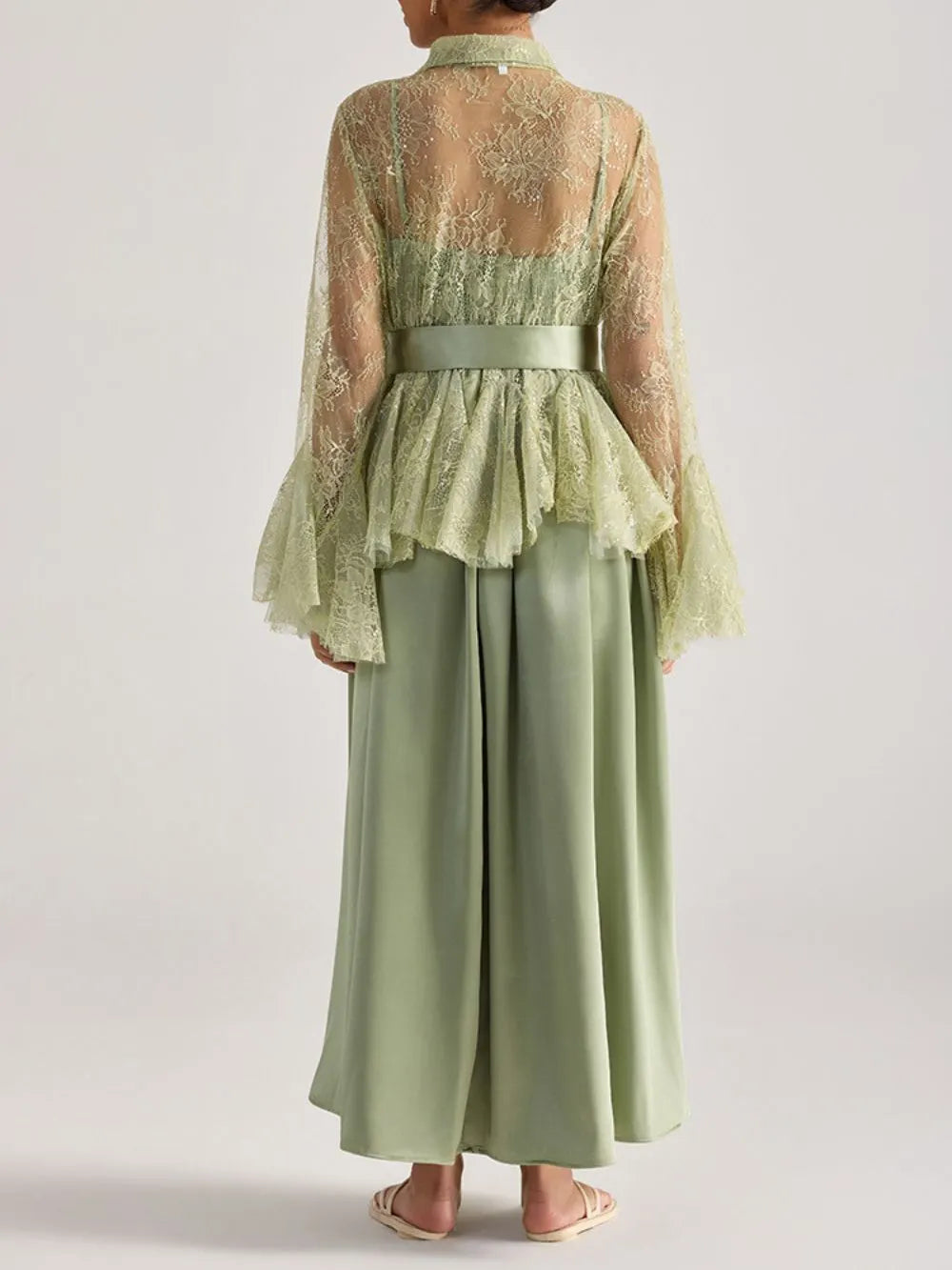Miori Green Lace Top & Maxi Dress Set Flowering Girl
