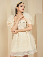 Teresa Beige A-Line Straight Across Neck Lace Mini Dress Flowering Girl
