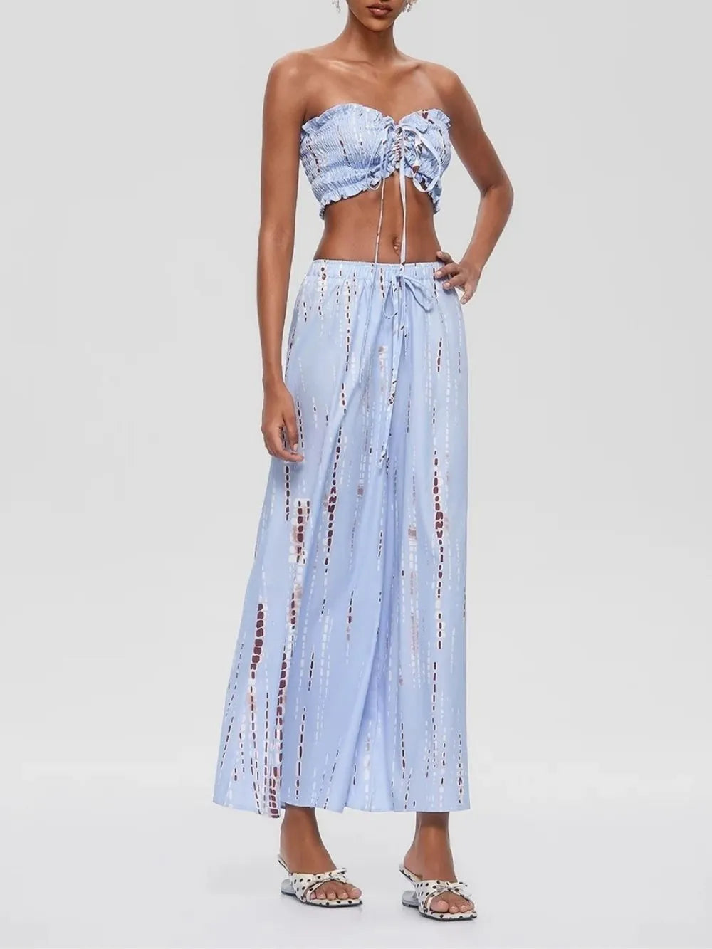 Gada Strapless Ruched Pants Set Flowering Girl