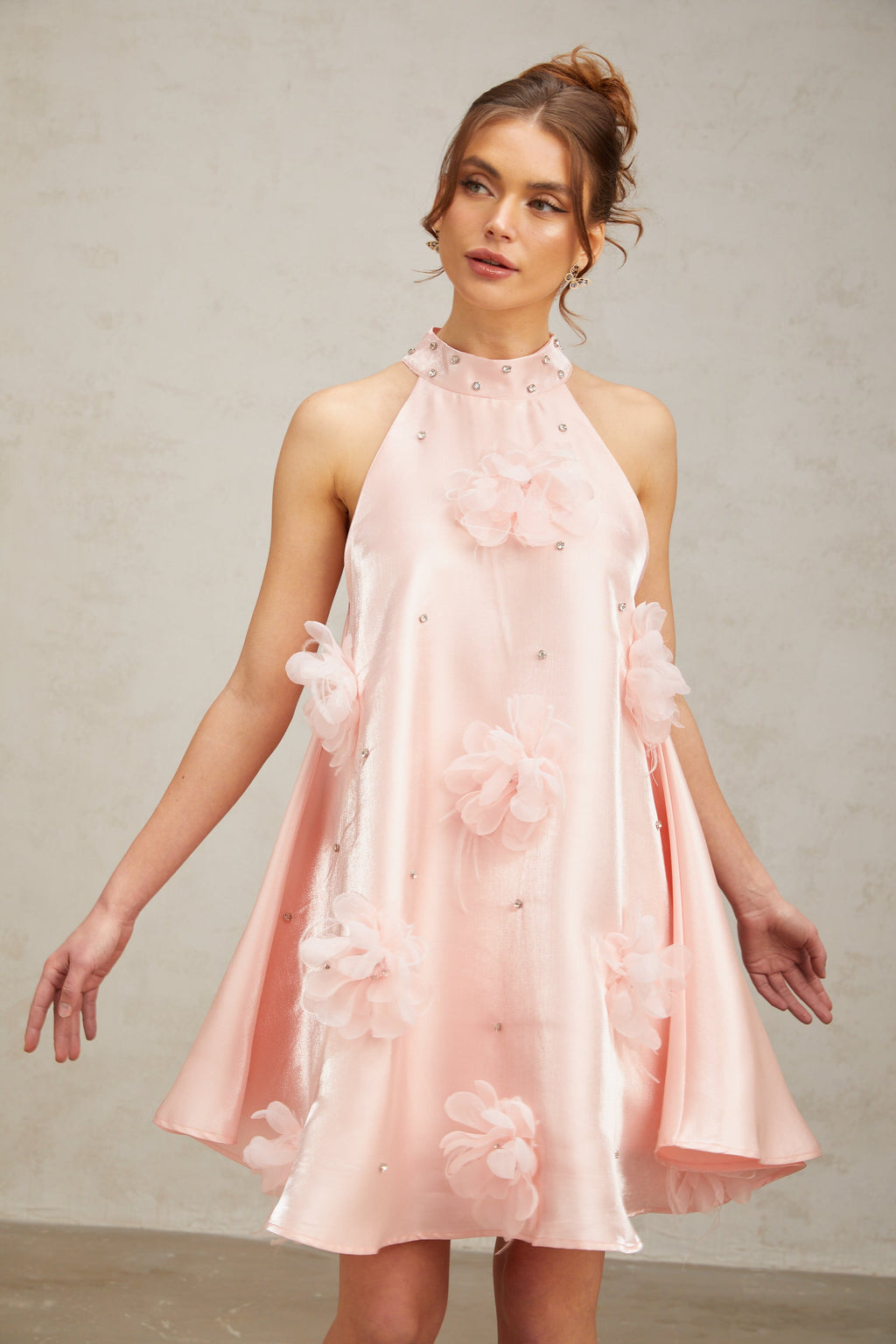 Quella Pink Flower Sleeveless A-Line Mini Dress Flowering Girl
