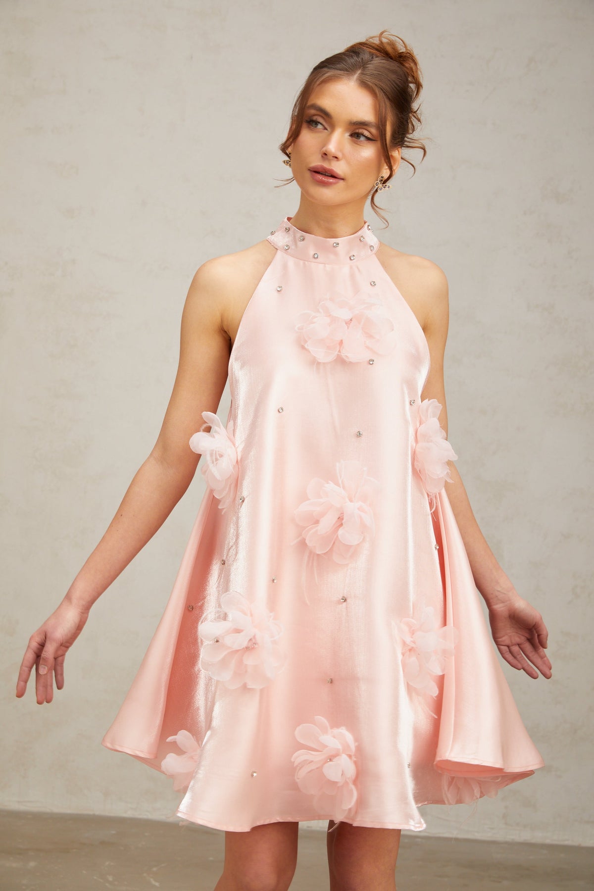 Quella Pink Flower Sleeveless A-Line Mini Dress Flowering Girl