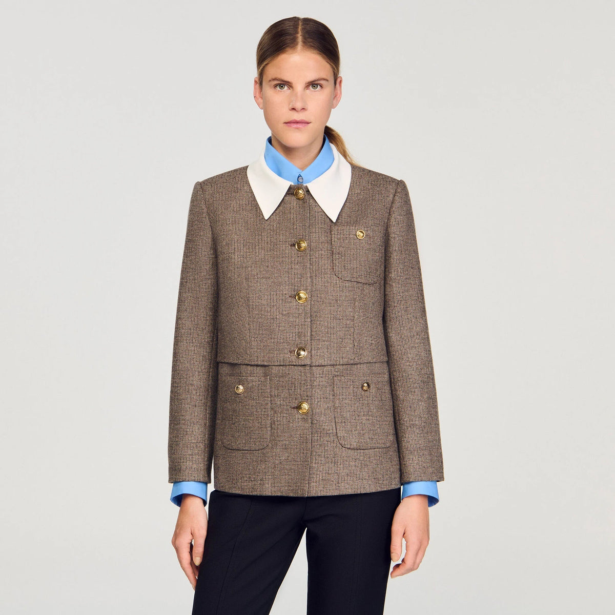 Setlla Houndstooth Suit Jacket In Brown Flowering Girl