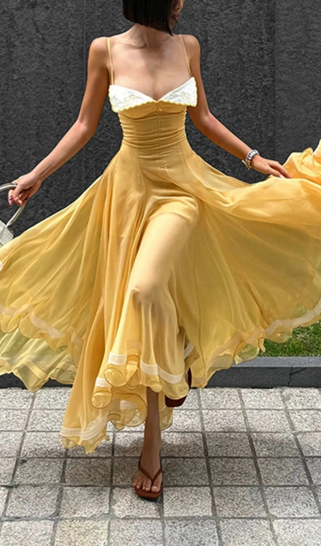 Madilyn Yellow Strappy Maxi Dress Flowering Girl