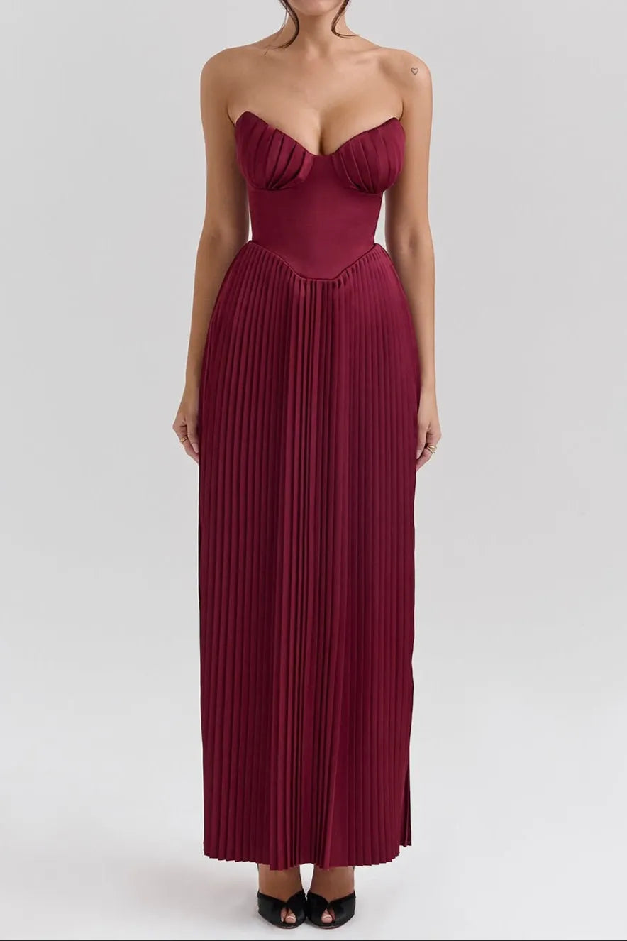 Pleated Slim Tube Maxi Dress Flowering Girl