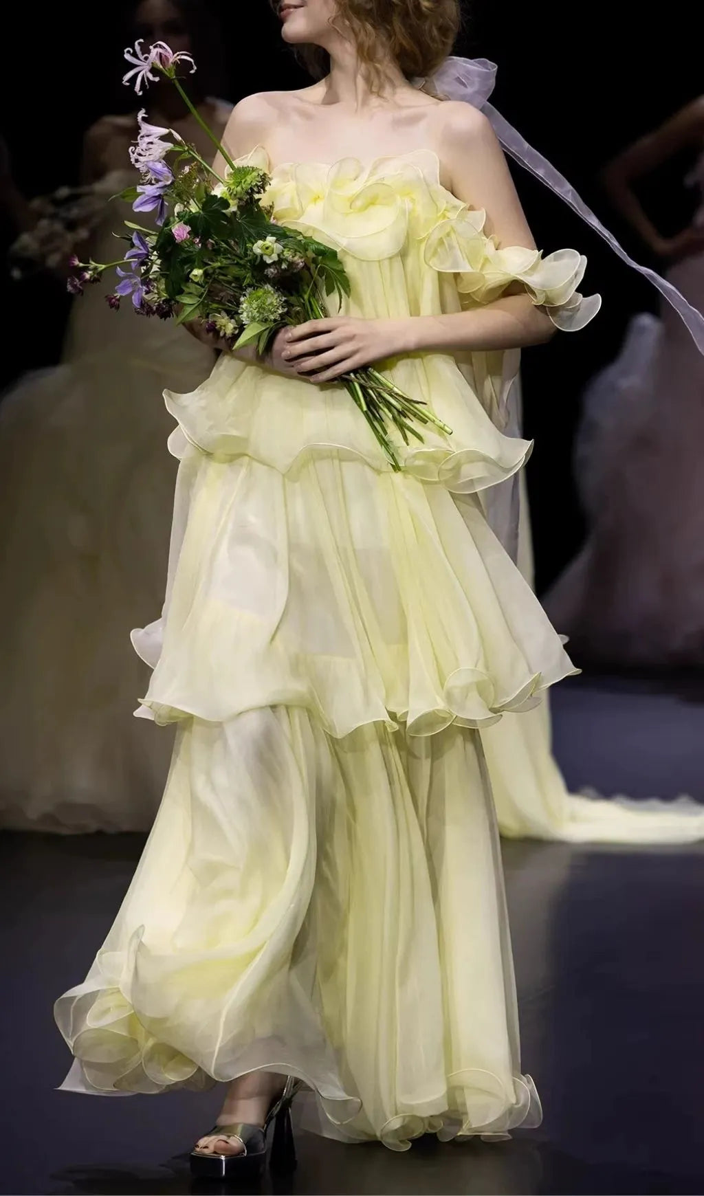 Kenadia Yellow Off-Shoulder Ruffle Maxi Dress Flowering Girl