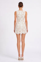White Floral Lace Shift Dress with Button Pockets Flowering Girl