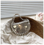 Rhinestone Sequin Clutch In Silver Flowering Girl
