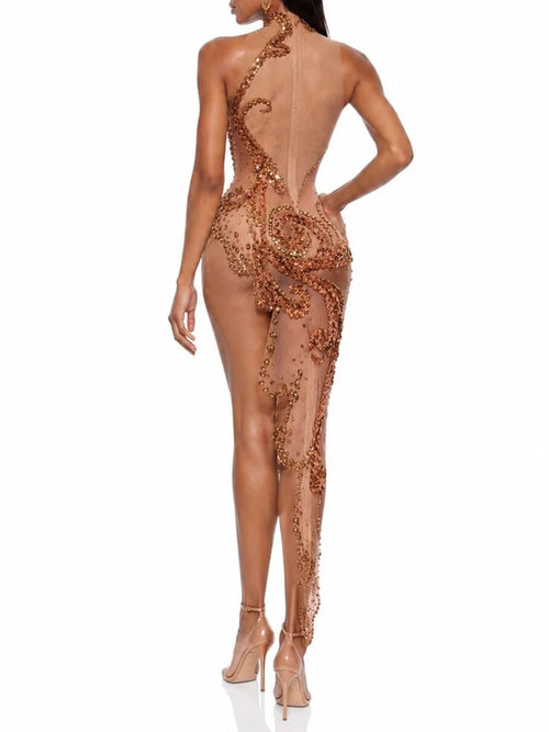 Abrisel High Neck Mesh Rhinestone Dress Flowering Girl