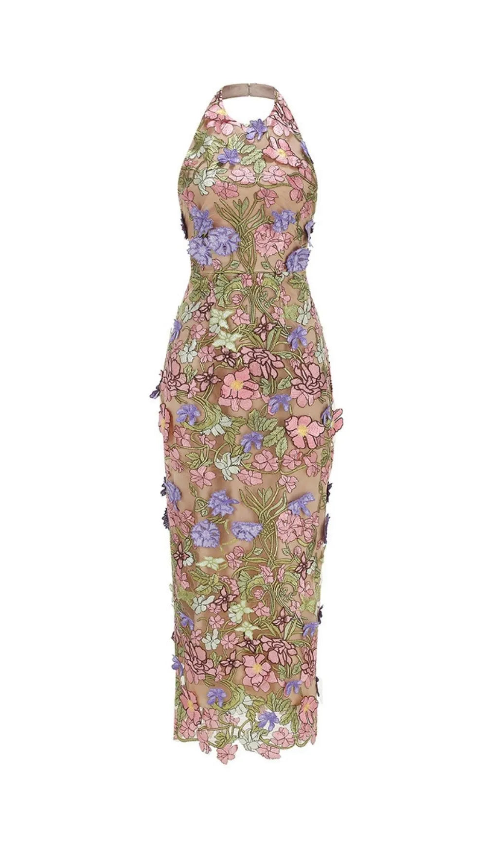 Lavinia Halter Flower Embroidery Maxi Dress Flowering Girl