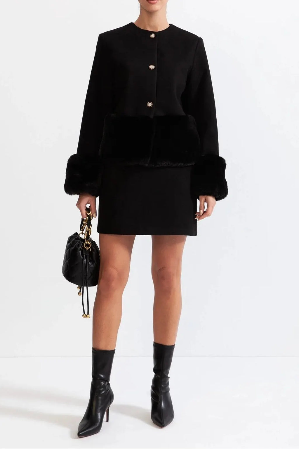 Maureen Faux Fur Co-Ord With Jacket And Skirt - Black Flowering Girl