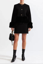 Maureen Faux Fur Co-Ord With Jacket And Skirt - Black Flowering Girl