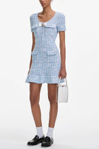 Blue Check Knit Mini Dress Flowering Girl