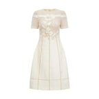Hermosa 3d Floral Embroidered Hollow Midi Dress In Apricot Flowering Girl