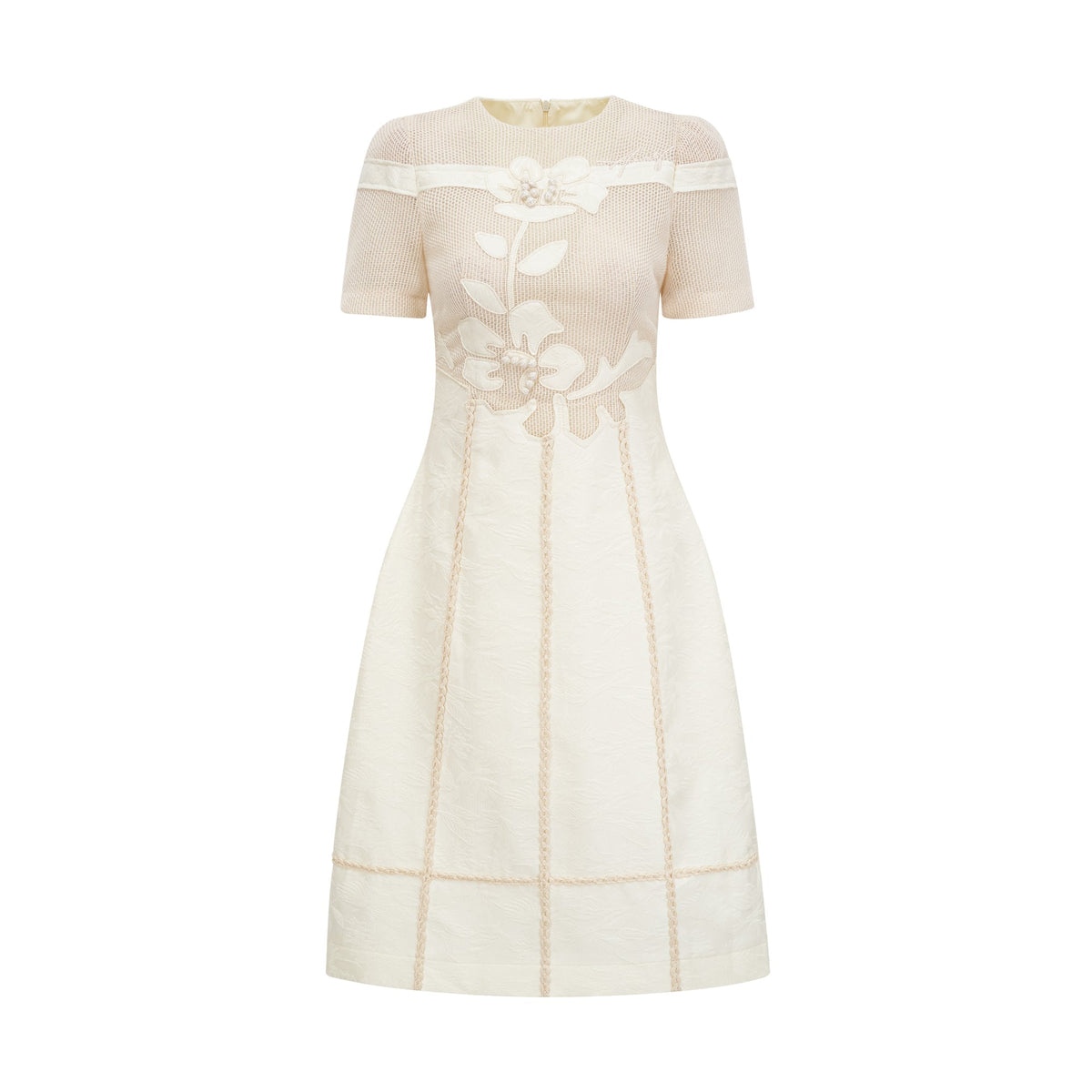 Hermosa 3d Floral Embroidered Hollow Midi Dress In Apricot Flowering Girl