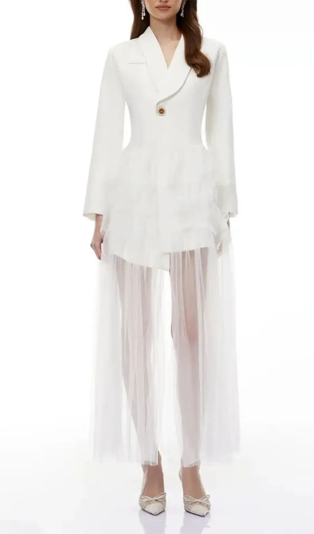 Illyria White Blazer Maxi Dress with Ruffled Tulle Flowering Girl