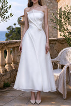 Strapless Layered Organza Midi Dress in white Flowering Girl
