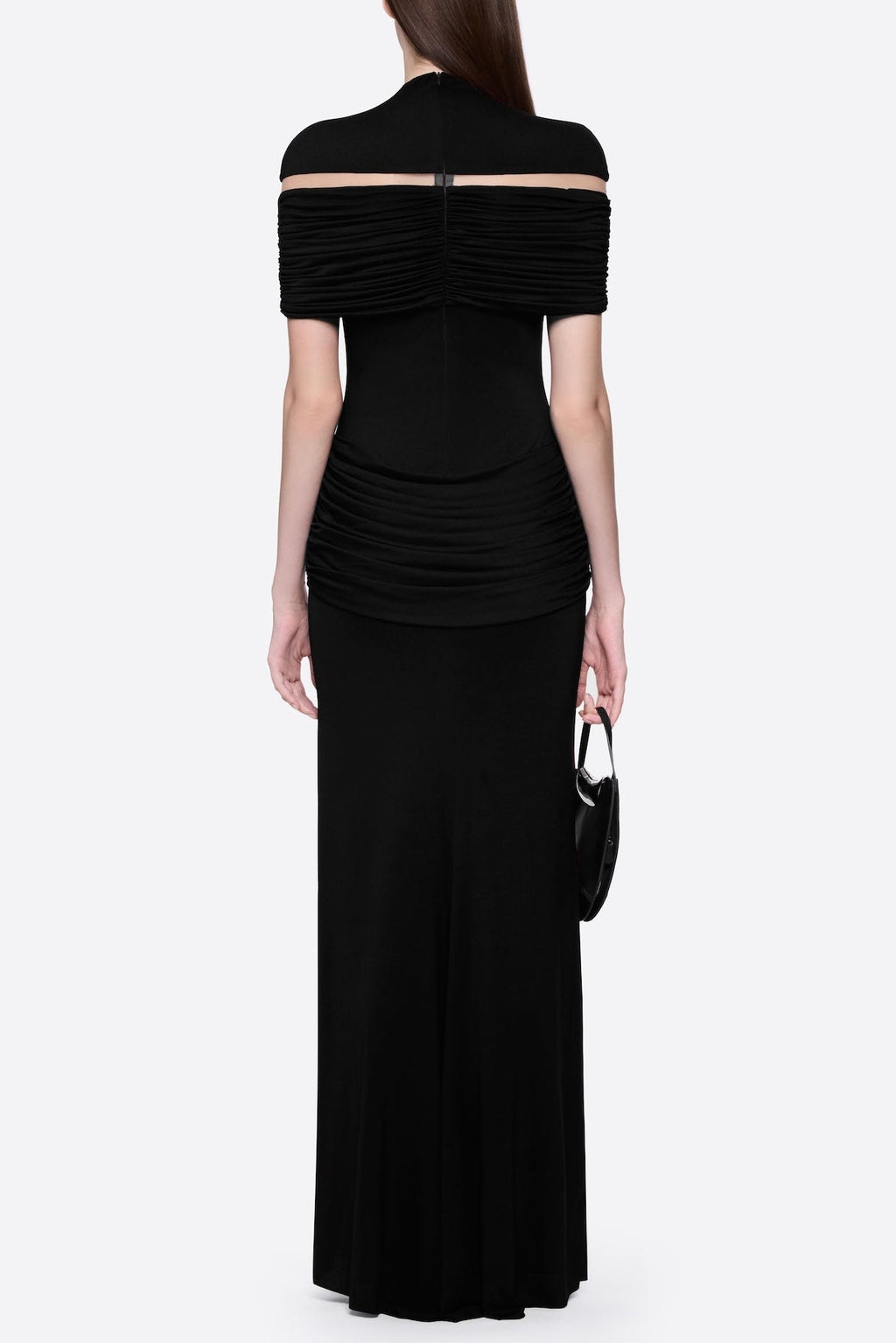Megan Ruched Knit Patchwork Maxi Dress In Black Flowering Girl