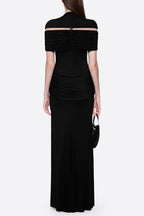 Megan Ruched Knit Patchwork Maxi Dress In Black Flowering Girl