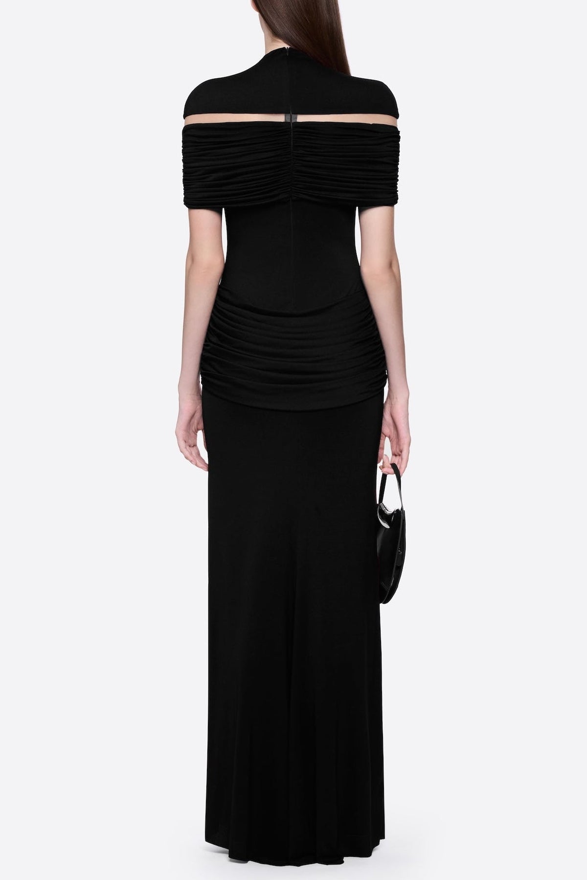 Megan Ruched Knit Patchwork Maxi Dress In Black Flowering Girl