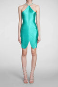 Bluma Halterneck Fringe Mini Dress In Green Flowering Girl