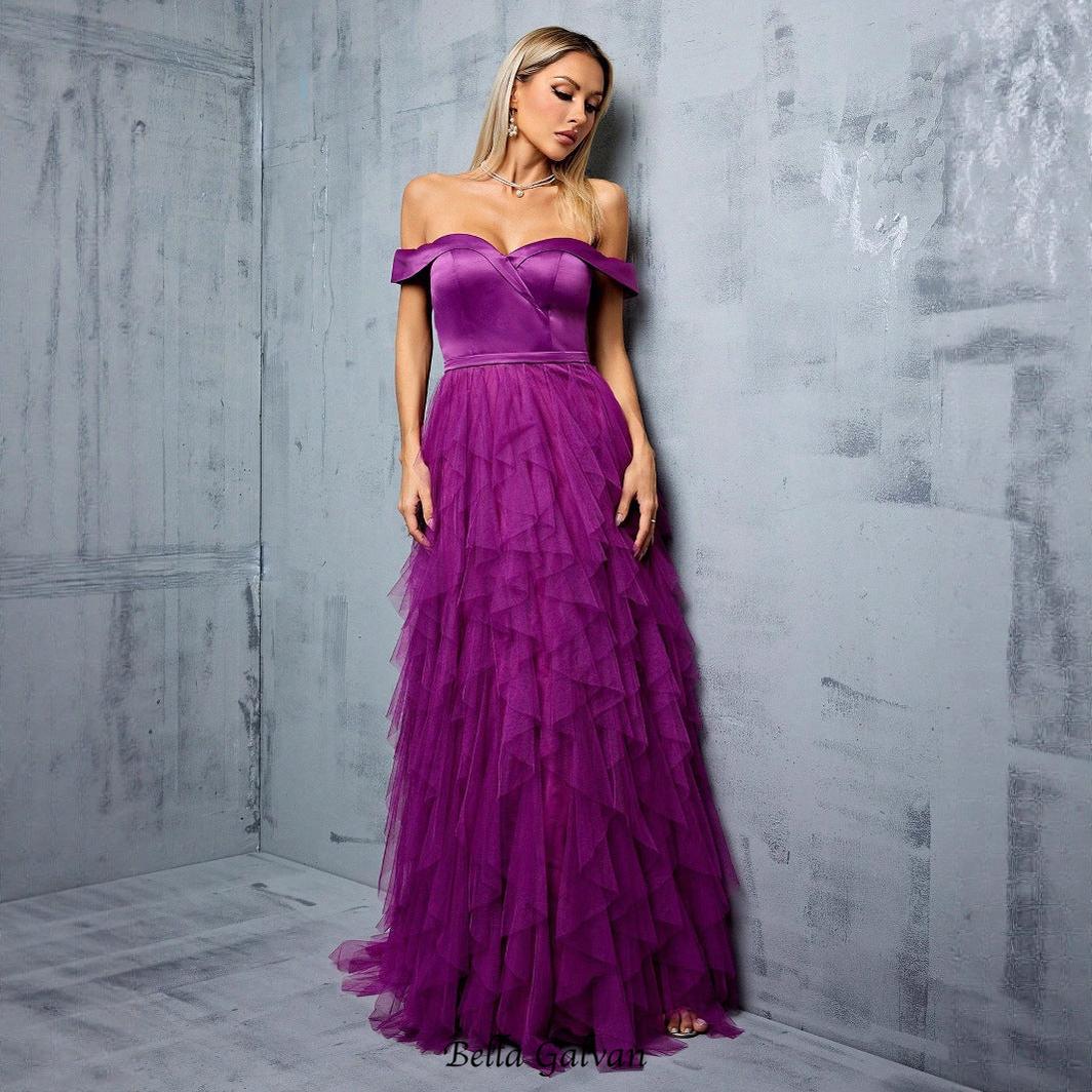 Yedda Spliced Ruffle Tulle Strapless Maxi Dress - Purple Flowering Girl