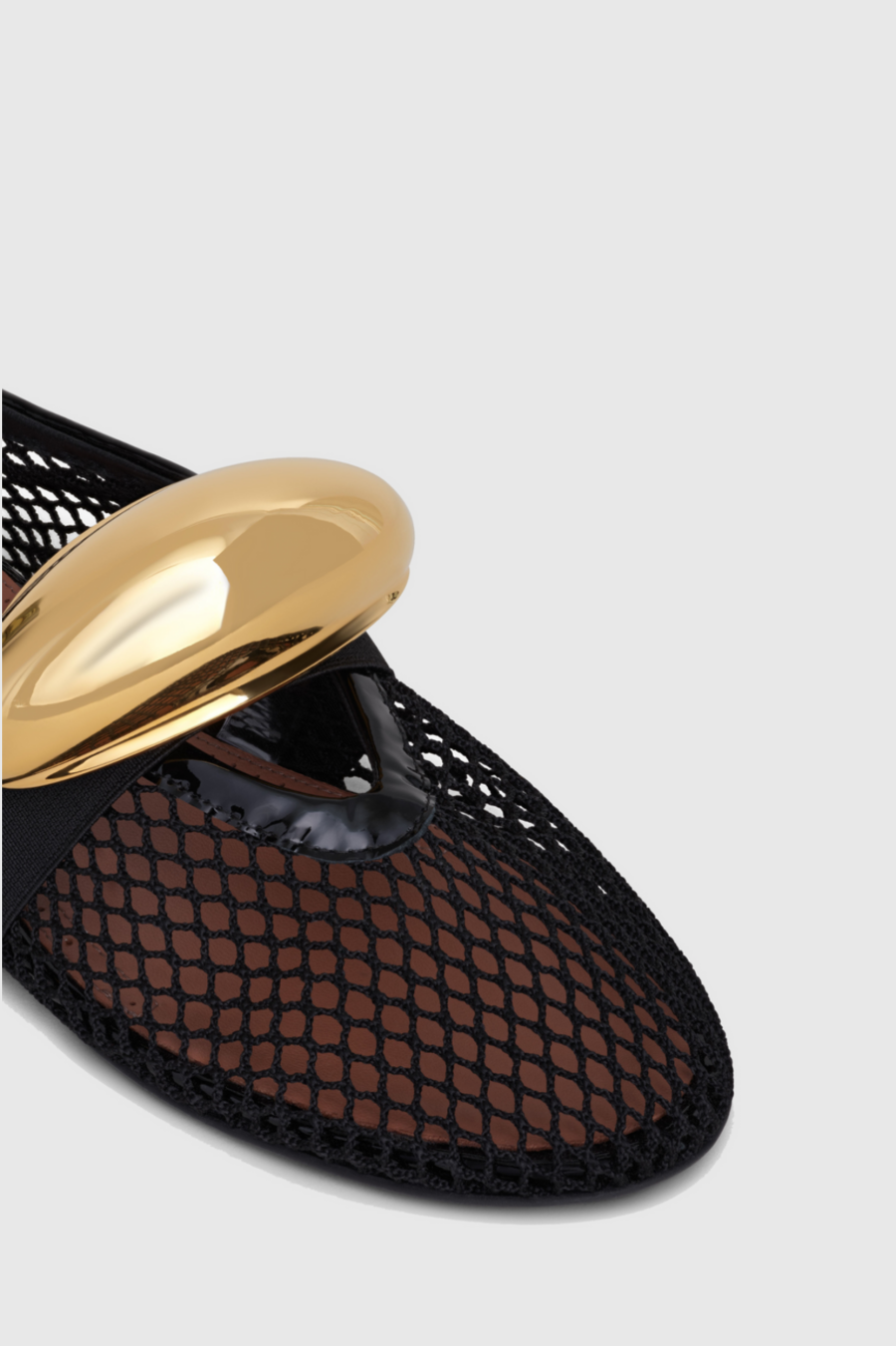 Emerson Hardware Buckle Fishnet Ballet Flats Flowering Girl