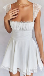 Satin Lace Mini Dress In White Flowering Girl
