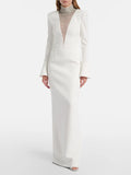 Long Sleeve Crystal Mesh Maxi Dress White Flowering Girl
