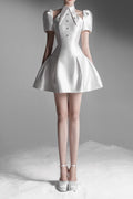 puff sleeve cut out a-line mini dress in apricot Flowering Girl