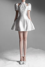 puff sleeve cut out a-line mini dress in apricot Flowering Girl
