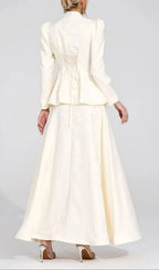 Sabrina Floral Embroidered Coat Maxi Skirt Set - Apricot Flowering Girl