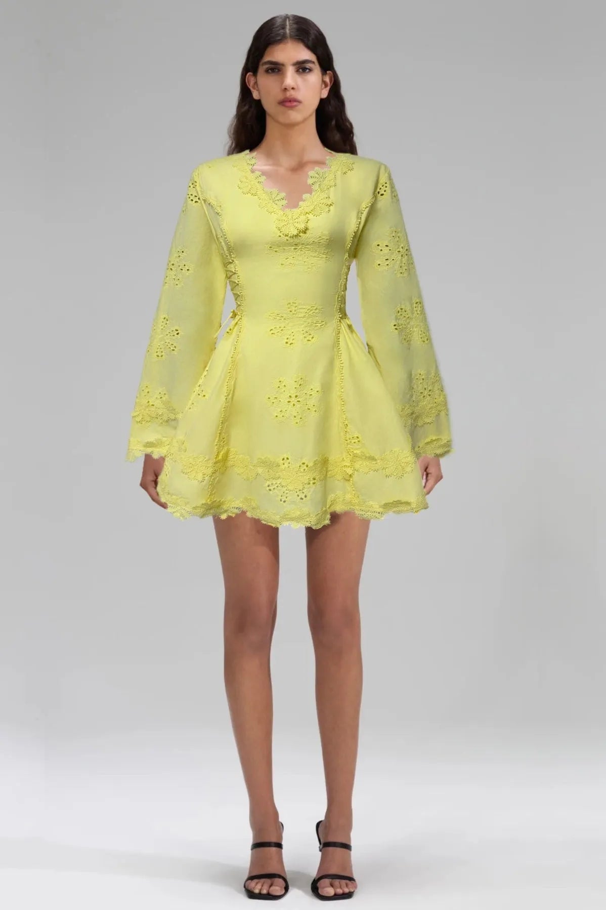 Flower Embroidery Hollow Mini Dress In White Flowering Girl