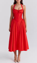 Ashleen Red Halter Midi Dress Flowering Girl